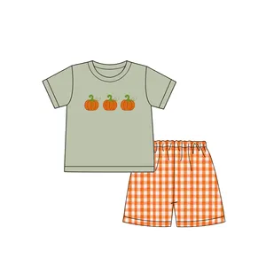 Summer Baby Clothing Sets Children Pumpkins Embroidery Cotton Boy Short Sleeve Custom T Shirt With Shorts Kids Sets