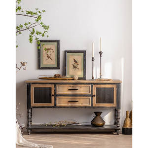 Buffet industriel en bois massif, meuble de salle à manger, 2 tiroirs de rangement, Buffet - Product Image 2