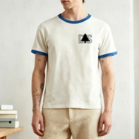 T-shirt Ringer à manches courtes coupe carrée en coton peigné premium avec bordure patchwork et couleur contrastante, fabrication OEM pour usine de vêtements