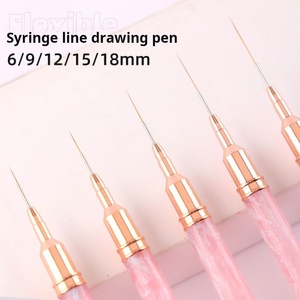Nouveau stylo de dessin pour ongles en nylon rose, 5 ensembles de stylos pinceaux à ongles à pointe fine avec manche en résine, fournisseur en gros d'articles pour ongles - Product Image 2