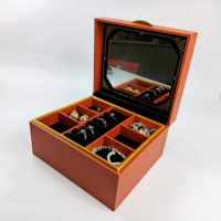 Boîte à bijoux rectangulaire élégante en cuir orange avec miroir carré, organiseur de bijoux à compartiments, cadeaux de mariage, emballage cadeau de luxe