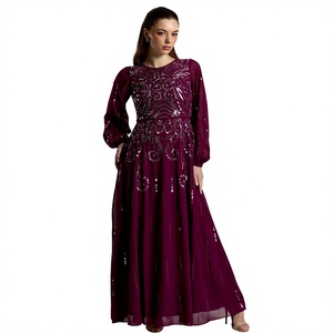 Vestido de Noche Borgoña con Lentejuelas y Estampado Floral en Relieve, Cuello Alto Regular, Cintura Natural, Estilo Sirena, de Gasa Transparente - Product Image 1