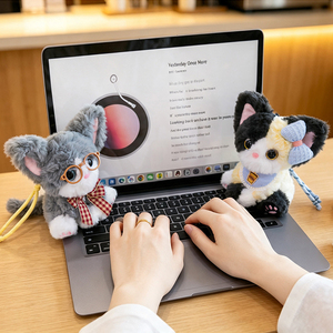 <span class=keywords><strong>Gato</strong></span> de Peluche Personalizado al por Mayor OEM en Gris, <span class=keywords><strong>Blanco</strong></span> y Negro con Gafas, Lazo y Collar de Estrella, Regalo para Amantes de los Gatos - Product Image 3