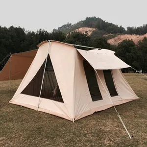 Natural cotton canvas family living room flex bow tent spring bar camping tent outdoor waterproof