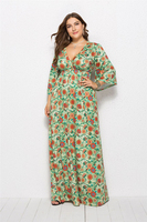 Robe longue maxi à imprimé floral, taille naturelle, col en V profond, manches longues, confortable et ample, pour femmes grandes tailles d'Europe et d'Amérique, été