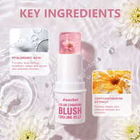 Barra de Rubor 3 en 1 con Cambio de Color por Temperatura, Empaque en Forma de Flor, Rubor en Gel, Kit de Rubor Labial de Marca Privada, Maquillaje Permanente