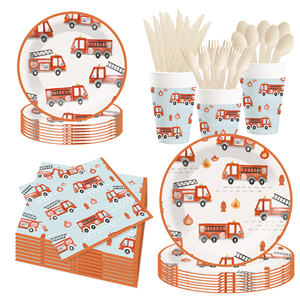 DAMAI Firetruck Birthday Party Supplies <b>Fire</b> Truck Theme Paper Plates and Napkins Set Disposable Firefighter Party Dinnerwares - Product Image 2