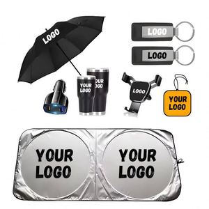 Coffrets Cadeaux Personnalisés de Luxe 4S : Parapluie Sérigraphié Multi-Occasions, Porte-clés, Gobelet, Désodorisant et Pare-Soleil de Voiture - Product Image 1