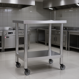 Mesa de Trabajo para Cocina Comercial 31.5x17.7x33.5 de Acero Inoxidable con Ruedas, Patas de Altura Ajustable, Ensamblaje Modular - Product Image 2