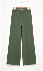 Custom OEM ODM BCI Certified Cotton Knit Wide Leg Pants Sustainable Knitted Trousers for Women Bulk Wholesale. - Product Image 2