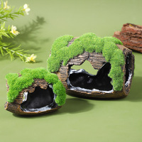 Caverne en forme de baril recouverte de mousse, décoration d'aquarium en résine en forme de rondin creux, cachette pour poissons Betta et crevettes