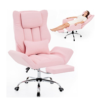 Chaise de bureau ergonomique à dossier haut avec repose-pieds rose, chaise de bureau à jambes croisées avec accoudoirs réglables