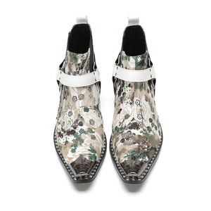 NA762 <span class=keywords><strong>Caballero</strong></span> Chelsea Boots Color mezclado Graffiti Metal Hebilla <span class=keywords><strong>Botines</strong></span> Punk Remache Tacón grueso Cuero Hombre Zapatos <span class=keywords><strong>de</strong></span> negocios - Product Image 4