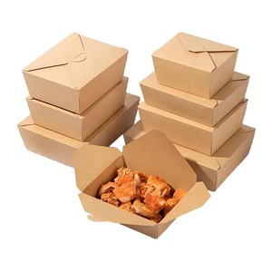 Caja de Embalaje de Alimentos Plegable de Papel Kraft al por Mayor, Contenedor Rígido Desechable para Llevar con Logotipo Personalizado para <span class=keywords><strong>Restaurante</strong></span> - Product Image 1