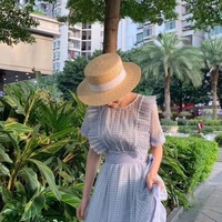 Chapeau de paille pour enfants, à large bord, avec nœud et ruban, style Fedora, pour la plage et l'été