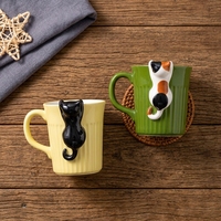Mug à lait en céramique 350 ml, motif chat de dessin animé en relief 3D créatif, idéal pour boissons chaudes, thé de l'après-midi, fêtes, couples, qualité alimentaire