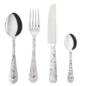 Ensemble de couverts en acier inoxydable au design d'ancre nautique, 4 pièces, finition miroir haute brillance, passe au lave-vaisselle, couleur argentée, pour usage domestique - Product Image 1