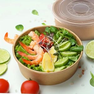 Bol à salade rectangulaire en papier kraft de qualité alimentaire imprimé sur mesure, conteneur alimentaire jetable écologique <span class=keywords><strong>avec</strong></span> couvercle, boîte à lunch à emporter, bonbonnière - Product Image 1