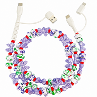 Câble de charge FASHLINK Coquette Bow Beaded 4 en 1 USB Type C Multi-connecteur, accessoire violet à motif damier