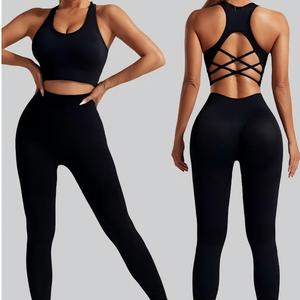 Yoga Set Custom Tummy Control Sportswear Set <b>Cross</b> Back Yoga <b>Tops</b> Scrunch Butt Workout Leggings Women's Yoga Clothes - Product Image 5