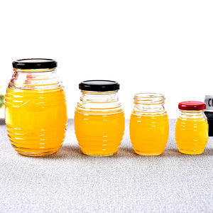 Unik kosong Ribbed madu kaleng Jam saus sarang lebah stoples kue kemasan botol madu wadah kaca madu - Product Image 3