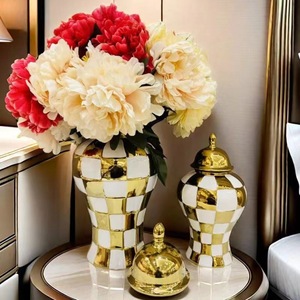 <span class=keywords><strong>Vase</strong></span> en céramique artisanal plaqué or moderne de luxe, pot de rangement décoratif pour table, pots à fleurs en porcelaine pour la maison et le salon - Product Image 1