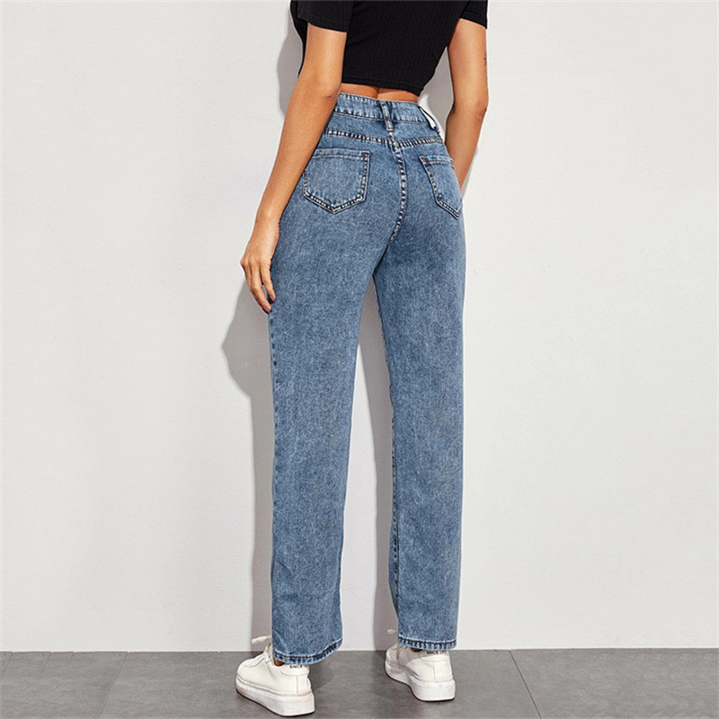 JS003 Wholesale Women Custom Solid High Rise Mom Jeans