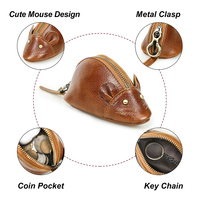 Pochette en cuir tanné végétal pour souris, mini porte-monnaie et rouge à lèvres avec porte-clés, joli petit ornement de sac à main pour dropshipping