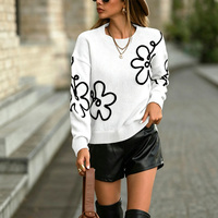 Suéter de Punto Jacquard Floral para Mujer, Cuello Redondo, Manga Larga, Otoño Invierno