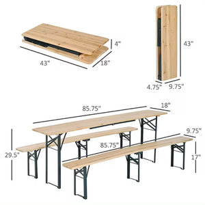 Ensemble table et bancs de pique-nique modernes en bois pour 6 personnes, pliables, sur trois pieds, portables et empilables, pour jardin et extérieur - Product Image 3