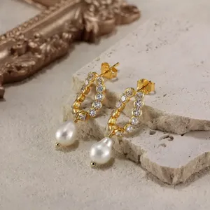 Boucles d'oreilles de luxe en forme de <span class=keywords><strong>poire</strong></span>, perles baroques, bijoux pour femmes, hypoallergéniques, zircon, argent 925 - Product Image 2