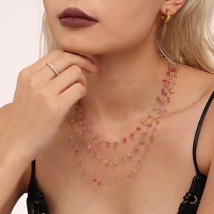 Dopamine Natural Crystal Chip Jewelry Set Hypoallergenic Stainless Steel Necklace & <b>Bracelet</b>, Ins Style Colorful Clavicle Chain - Product Image 2