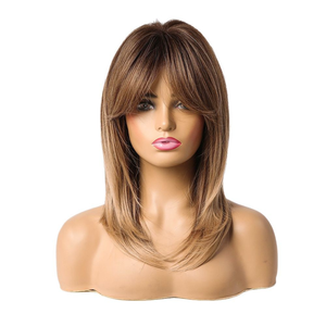 วิกผมบ๊อบไล่เฉดสีน้ำตาลสำหรับผู้หญิง ขายส่ง <span class=keywords><strong>ทรง</strong></span><span class=keywords><strong>ผม</strong></span>ตรงยาวปานกลาง มี<span class=keywords><strong>หน้าม้า</strong></span>ปัดข้าง แบบเลเยอร์ ทนความร้อน ทำจากเส้นใยทนความร้อนสูง - Product Image 1
