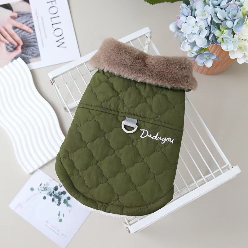 Fashionable Three Colors Pet Coat With Warm Fur Collar Dog Winter Clothes Windproof Vest For Pet Dog Cat