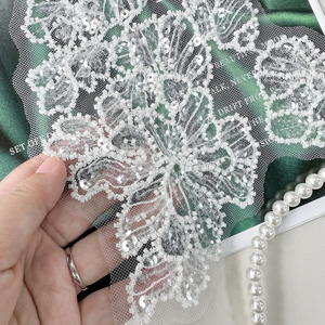 New 3D Hoa Thêu Ren Organza các bản vá lỗi rhinestone hoa hạt Sequins cho may mặc váy cưới - Product Image 3