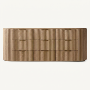 Minimalist Wood <b>Sideboard</b> with Vertical Groove Design and Wooden Handles for Living Room <b>Storage</b> - Product Image 1