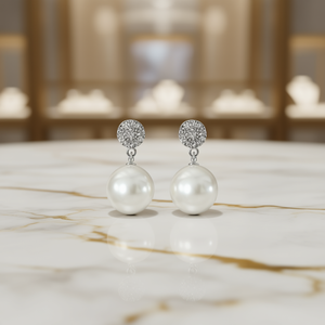 Pendientes de Perlas Akoya, Plata 925 con Baño de Rodio, Perlas Cultivadas Blancas Redondas AAA, Joyería Clásica para Mujer, Ideal para Bodas - Product Image 2