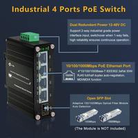 Commutateur PoE+ industriel 4 ports avec liaison montante SFP, budget 120W, entrée 12-48VDC avec amplificateur de tension, pour systèmes solaires/à large plage de tension