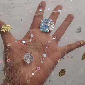 Tela de Encaje de Tul con Lentejuelas y Malla Reforzada con Brocado, Diseño de Puntos Grandes y Pequeños, Estilo Liso, Tejido de Punto por Urdimbre, Textil para el Hogar - Product Image 6