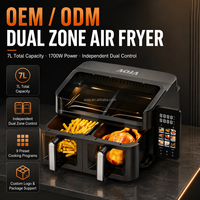 Friteuse à air à double tiroir et deux zones avec fenêtre visible, 9,0 L, 2400 W, contrôle numérique, 9 modes de cuisson, protection contre la surchauffe, coupure de sécurité