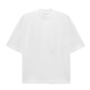 Precio de bienestar Blanco en blanco Cuello pequeño Hombro caído Gran tamaño Boxy 100% Algodón Hombres Camiseta lisa - Product Image 1