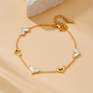 Heart Shape White Shell Stainless Steel Necklace <b>Bracelet</b> <b>Set</b> For Women Gift - Product Image 2