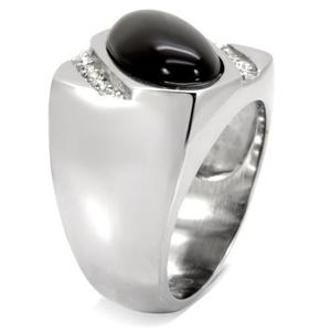 Anello in acciaio inossidabile alto lucidato con agata semipreziosa in anelli sottili Jet Premium AJ TK02214 - Product Image 2