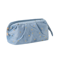 Nouveau produit trousse de maquillage de demoiselle d'honneur en polyester rose, peluche rose avec sac de pochette de maquillage d'impression d'étoile d'or de paillettes pour des dames
