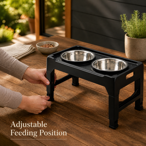 Tempat Makan Hewan Peliharaan Portabel dari Baja Anti Karat 4 Tingkat Ketinggian yang Dapat Disesuaikan, Kokoh, Tahan Air, dengan Dua Mangkuk yang Dapat Disesuaikan untuk Anjing - Product Image 5