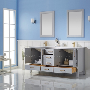 VAMA Factory-mueble de baño de 72 pulgadas, lavamanos doble, con encimera de cuarzo, 785072 - Product Image 3
