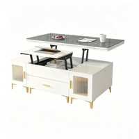 Table basse et table à manger combinées 2-en-1, style crème moderne, multifonctionnelle, avec plateau relevable en verre, pliable et mobile pour la maison