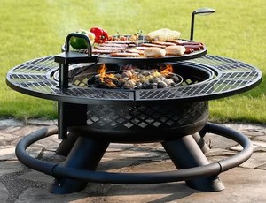 ODM Wood-Burning Fire Pit 360 Adjustable Grill Heavy Duty Steel 2 Burner Multi-Function Portable BBQ Table for Outdoor Party Use