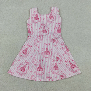 Vestido Deportivo de Verano para Niñas Pequeñas, Color Rosa, con Lazo, Estilo Coqueta, con Pantalones Cortos Incorporados, Estampado y Transpirable - Product Image 2