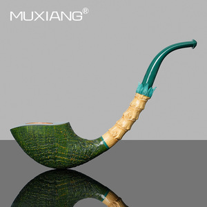 Muxiang Handmade Solid Wood Tobacco Pipe With Bamboo Joint And Green Stem For Men - Product Image 3